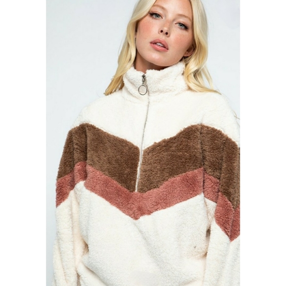 NWT Chevron Colorblock Sherpa Half Zip Sweater - Picture 6 of 9
